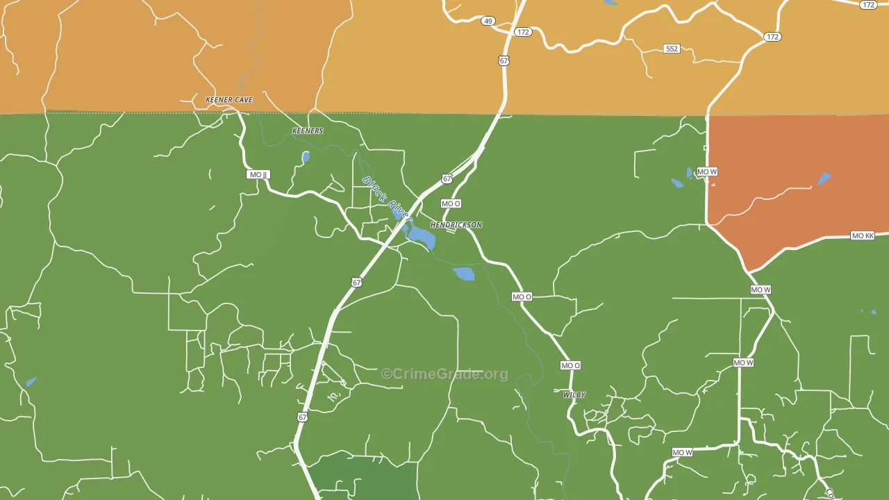 Hendrickson, MO Map of Robbery Rates