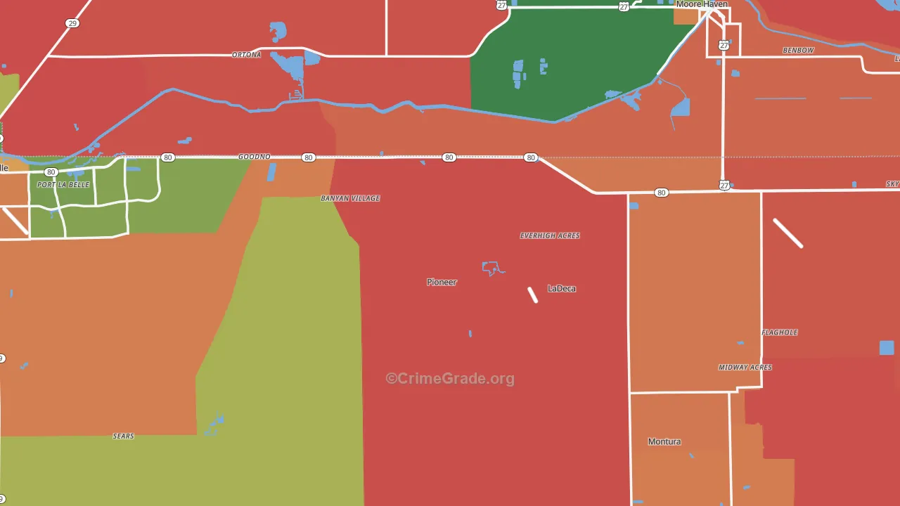 Hendry County, FL Map of Robbery Rates