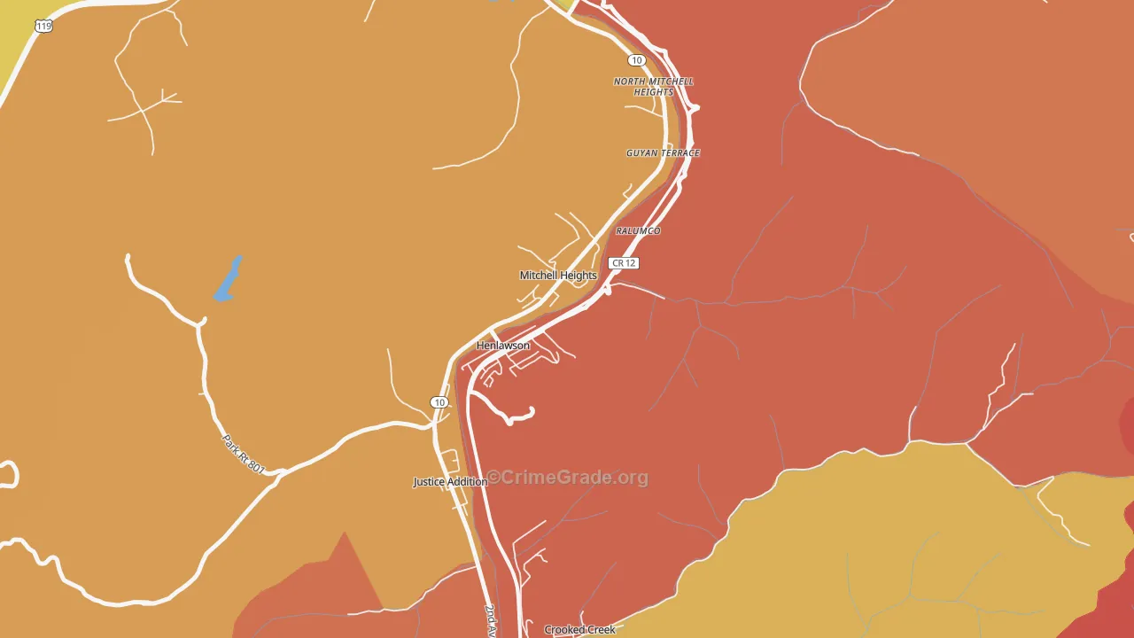 Henlawson, WV Map of Robbery Rates