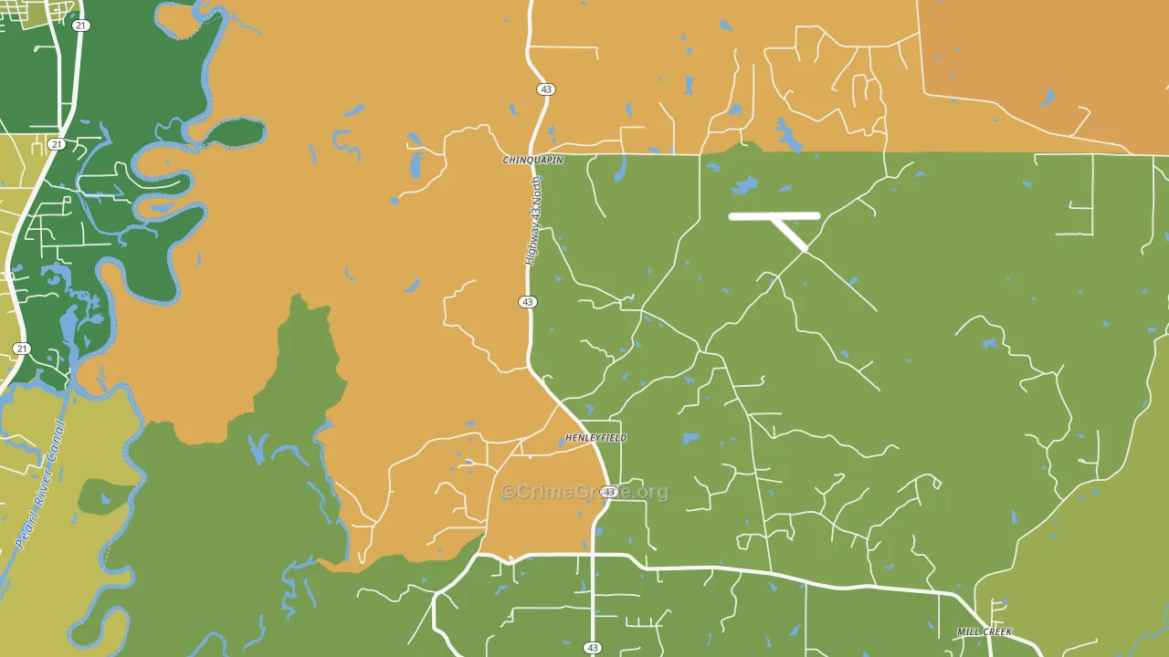 Henleyfield, MS Map of Robbery Rates
