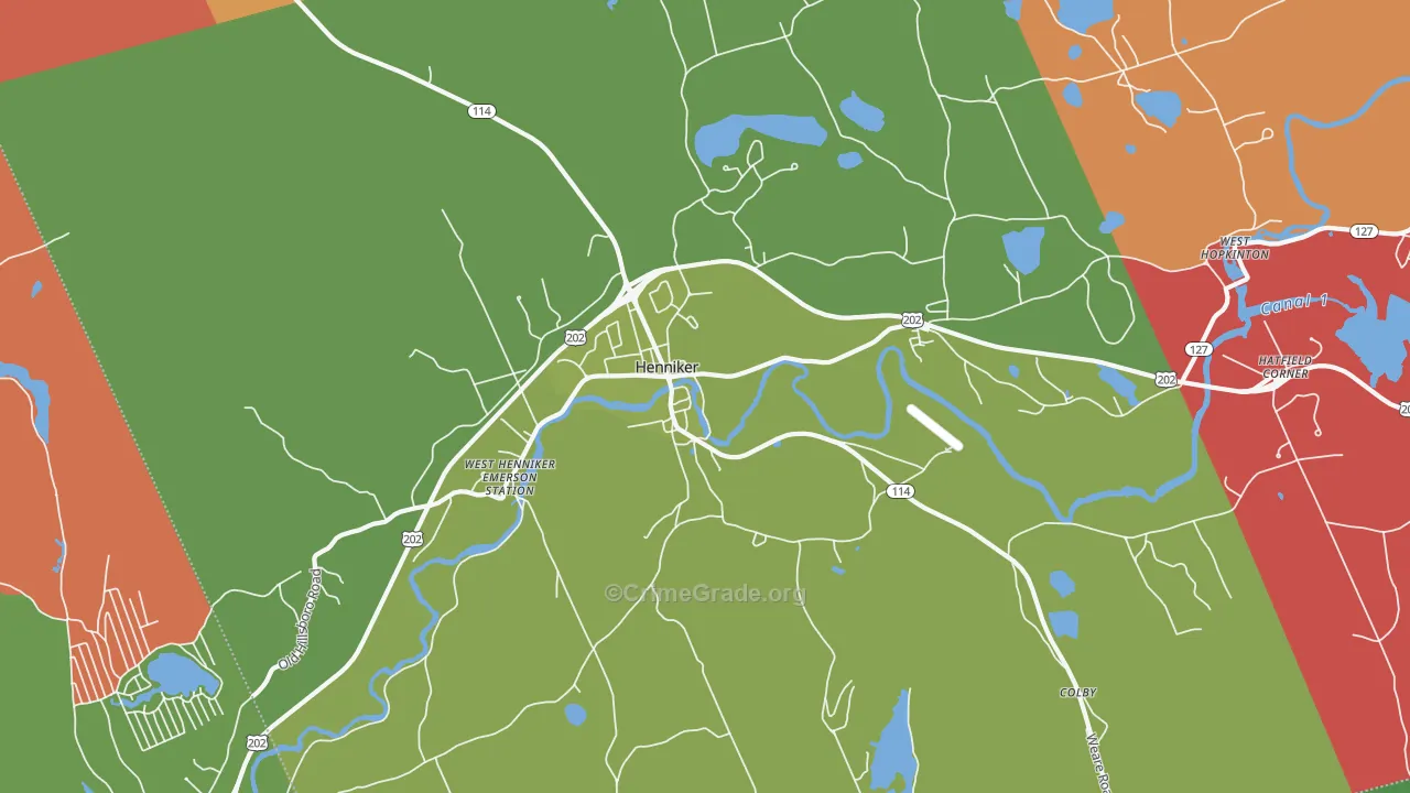 Henniker, NH Map of Robbery Rates