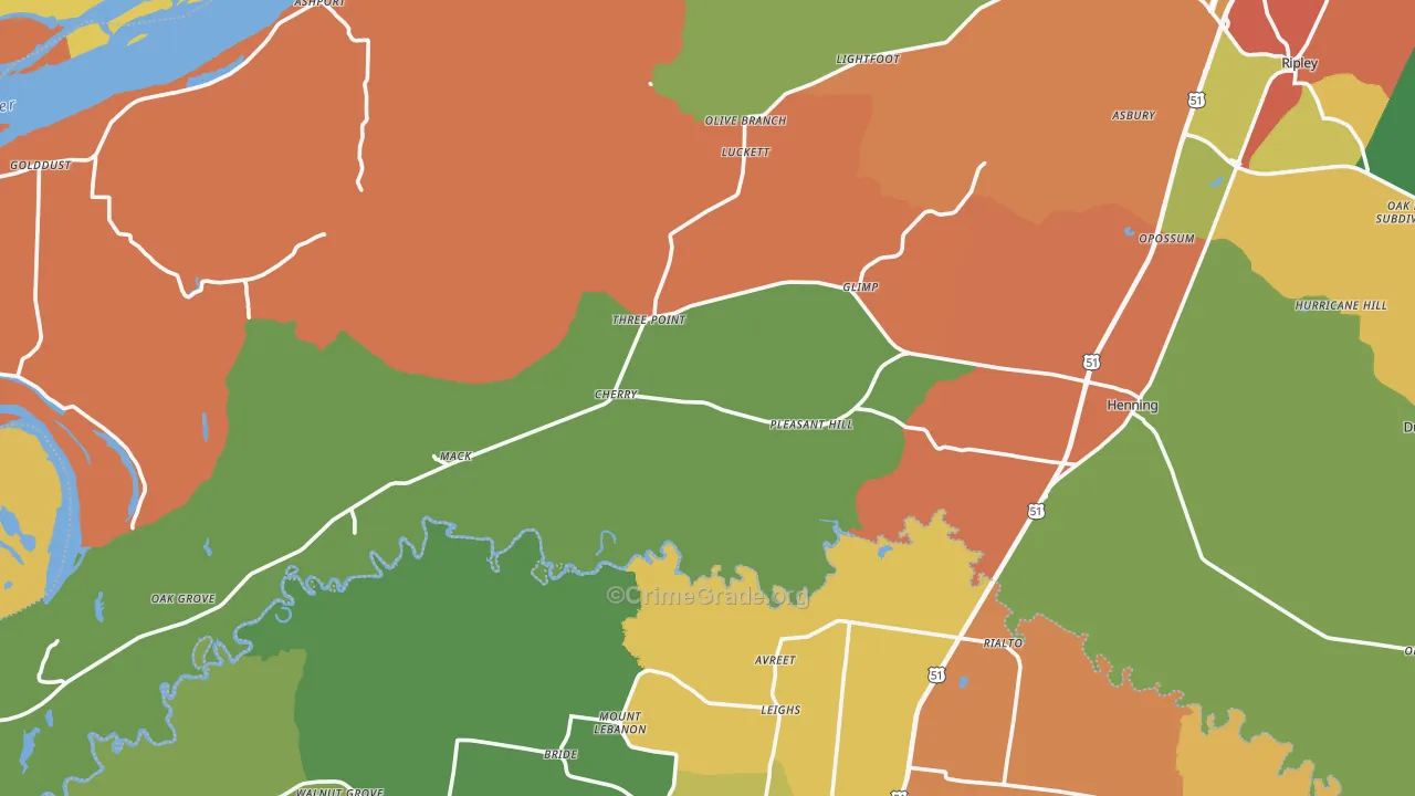 Henning, TN Map of Robbery Rates
