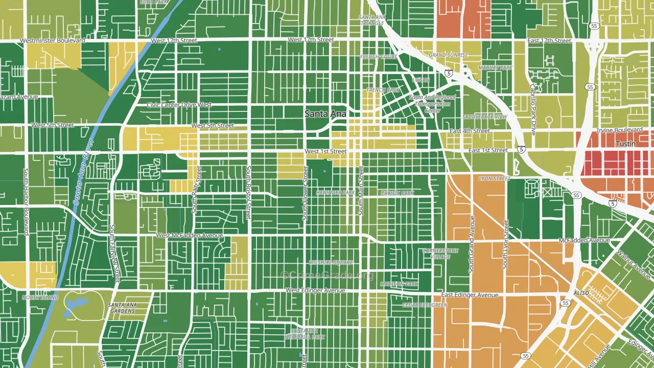 Henninger Park, Santa Ana, CA Map of Robbery Rates