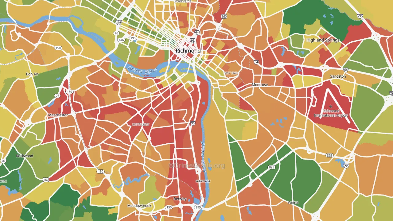 Henrico, VA Map of Robbery Rates