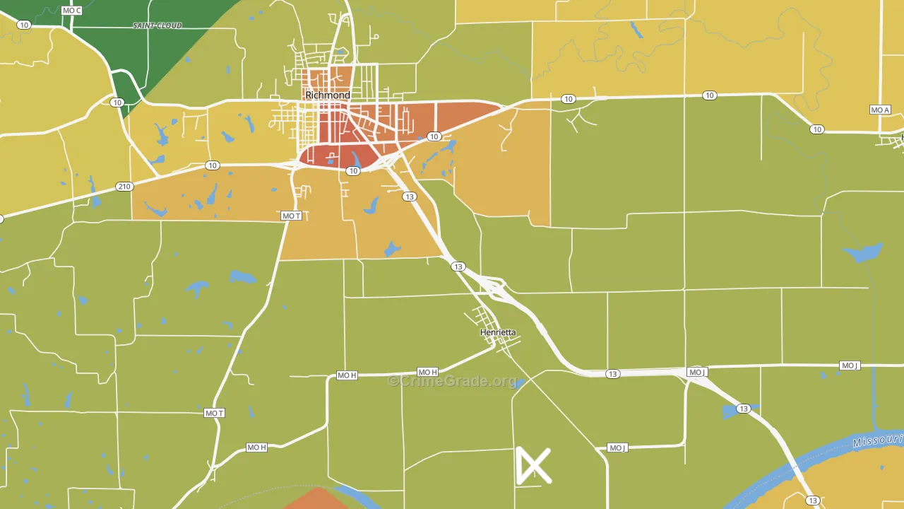 Henrietta, MO Map of Robbery Rates