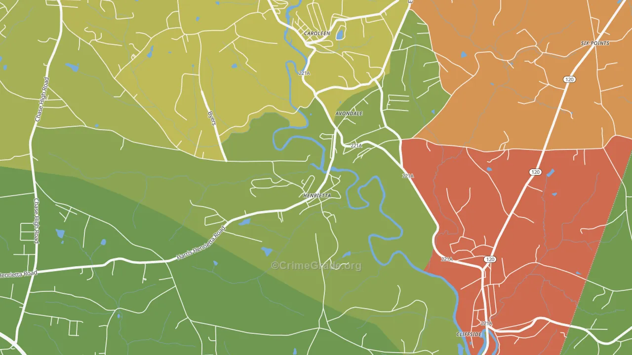 Henrietta, NC Map of Robbery Rates