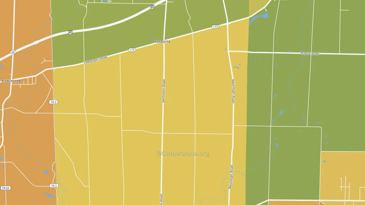 Henrietta, OH Map of Robbery Rates