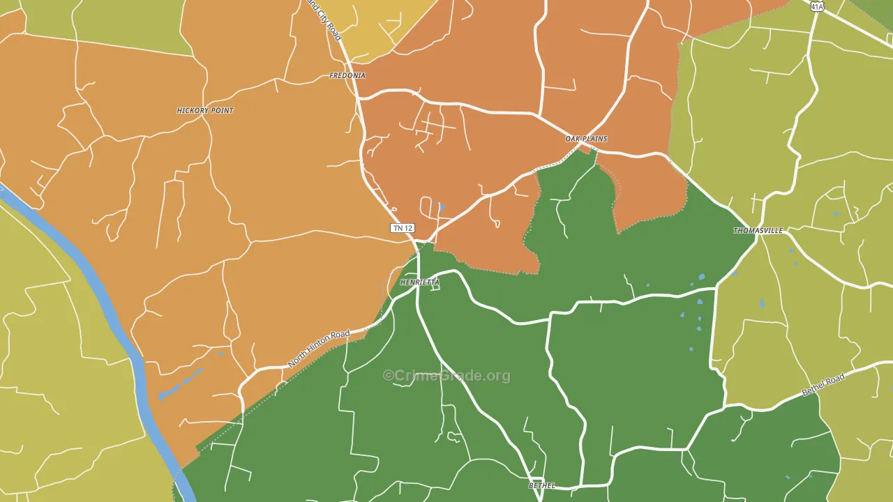 Henrietta, TN Map of Robbery Rates