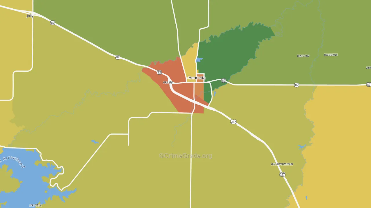 Henrietta, TX Map of Robbery Rates