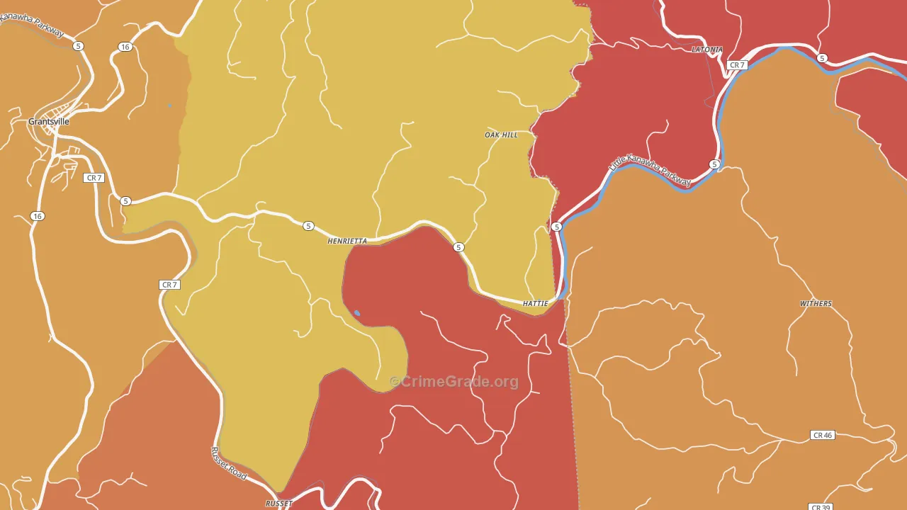 Henrietta, WV Map of Robbery Rates