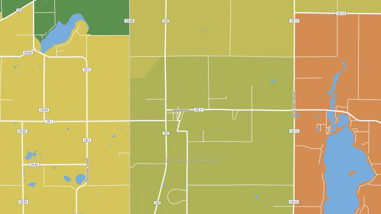 Henriette, MN Map of Robbery Rates