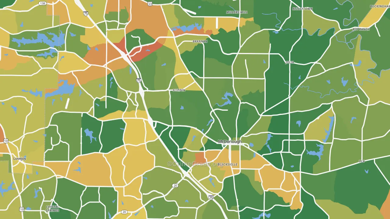 Henry County, GA Map of Robbery Rates
