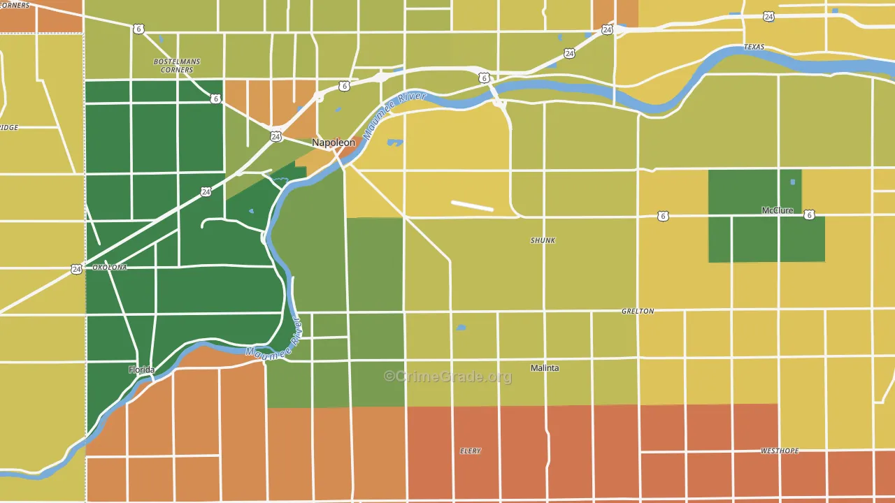 Henry County, OH Map of Robbery Rates