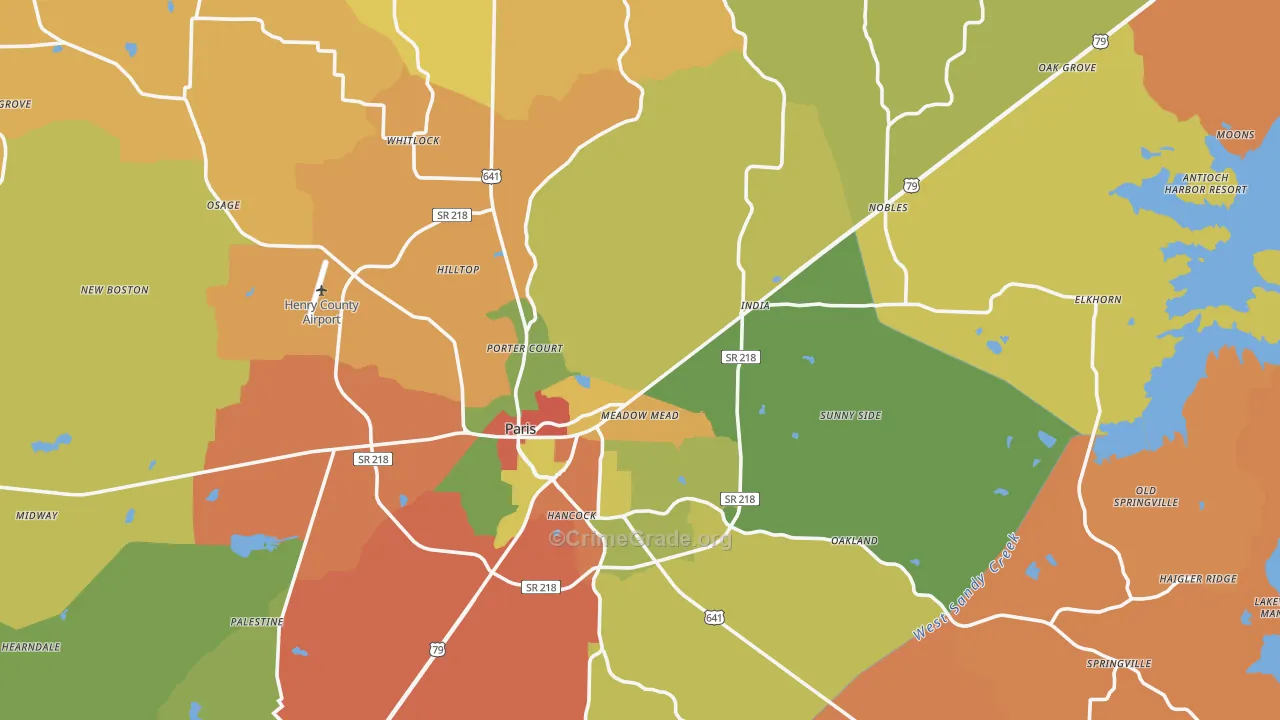 Henry County, TN Map of Robbery Rates
