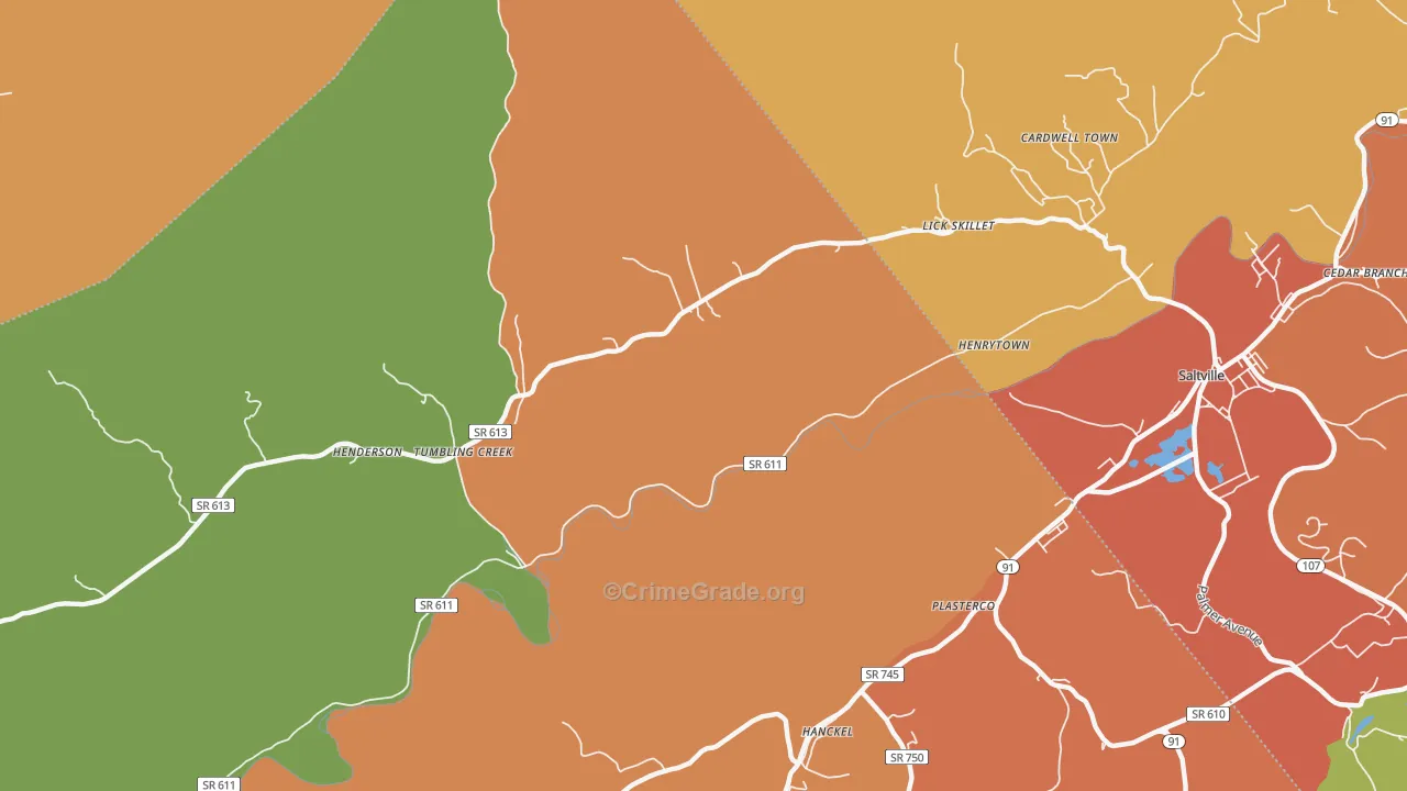 Henrytown, VA Map of Robbery Rates