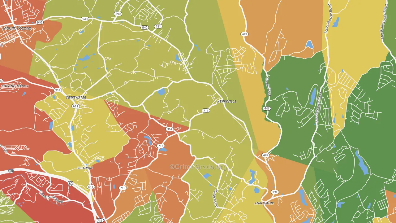 Henryville, PA Map of Robbery Rates