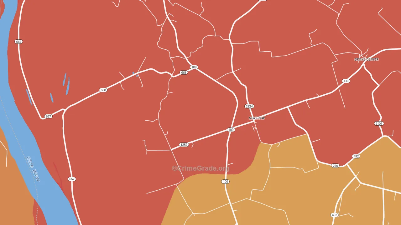 Henshaw, KY Map of Robbery Rates