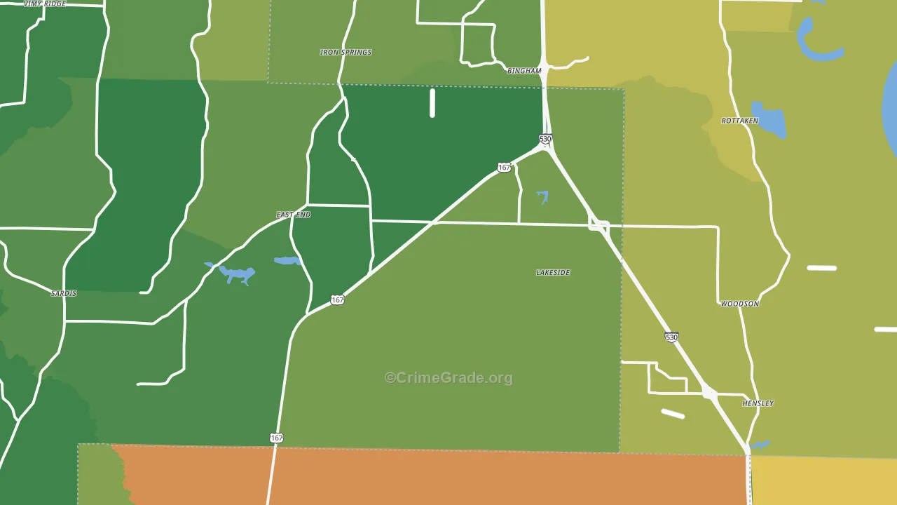 Hensley, AR Map of Robbery Rates
