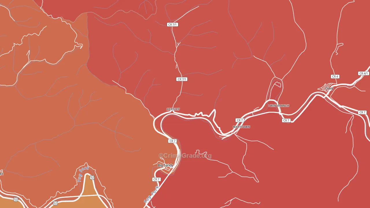 Hensley, WV Map of Robbery Rates