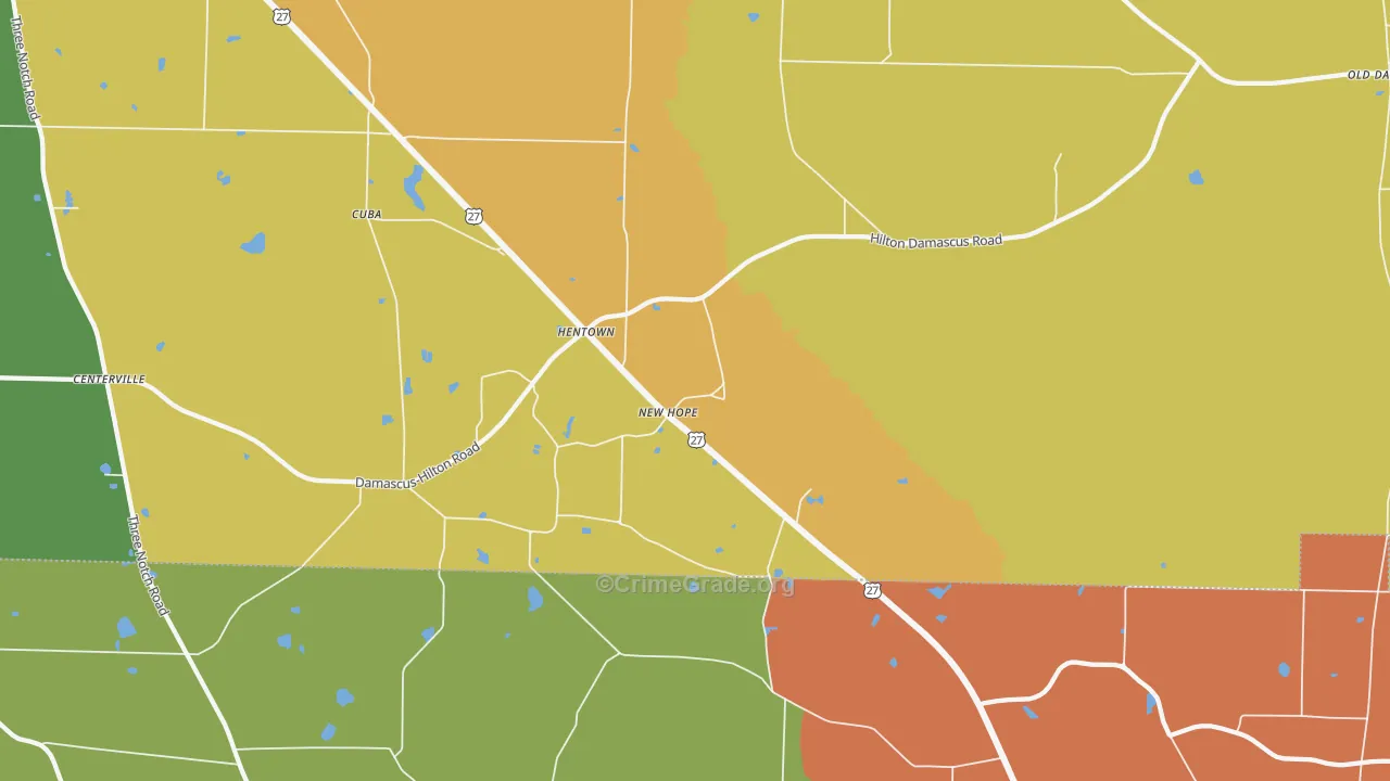 Hentown, GA Map of Robbery Rates