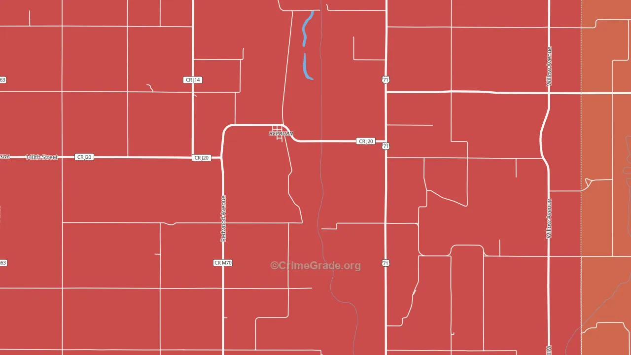 Hepburn, IA Map of Robbery Rates