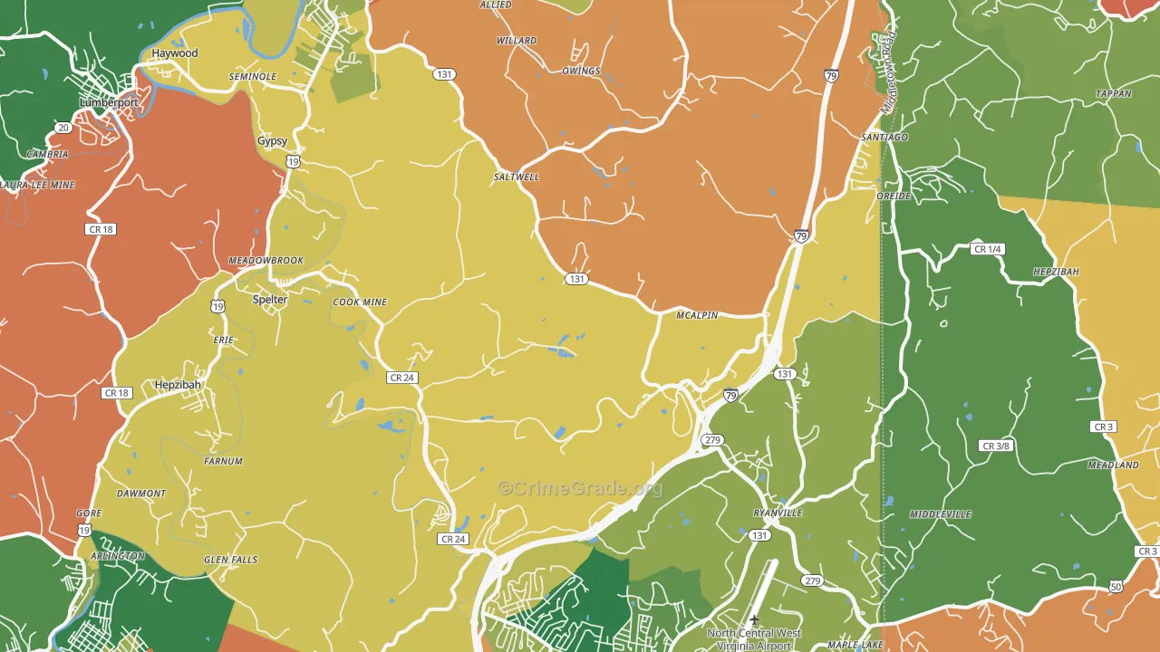 Hepzibah, WV Map of Robbery Rates