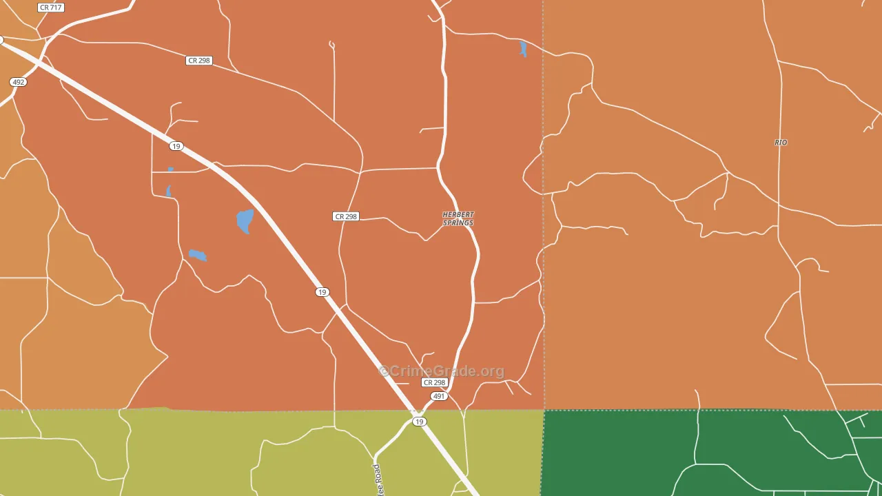 Herbert Springs, MS Map of Robbery Rates