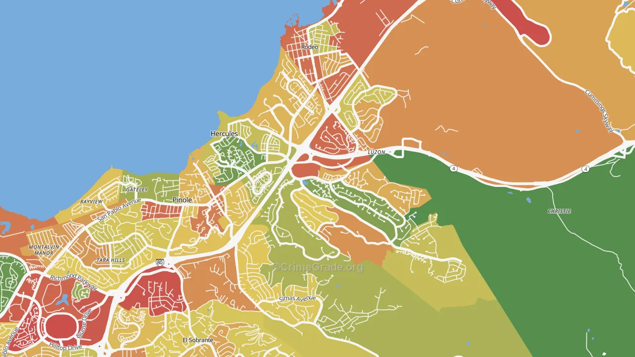 Hercules, CA Map of Robbery Rates