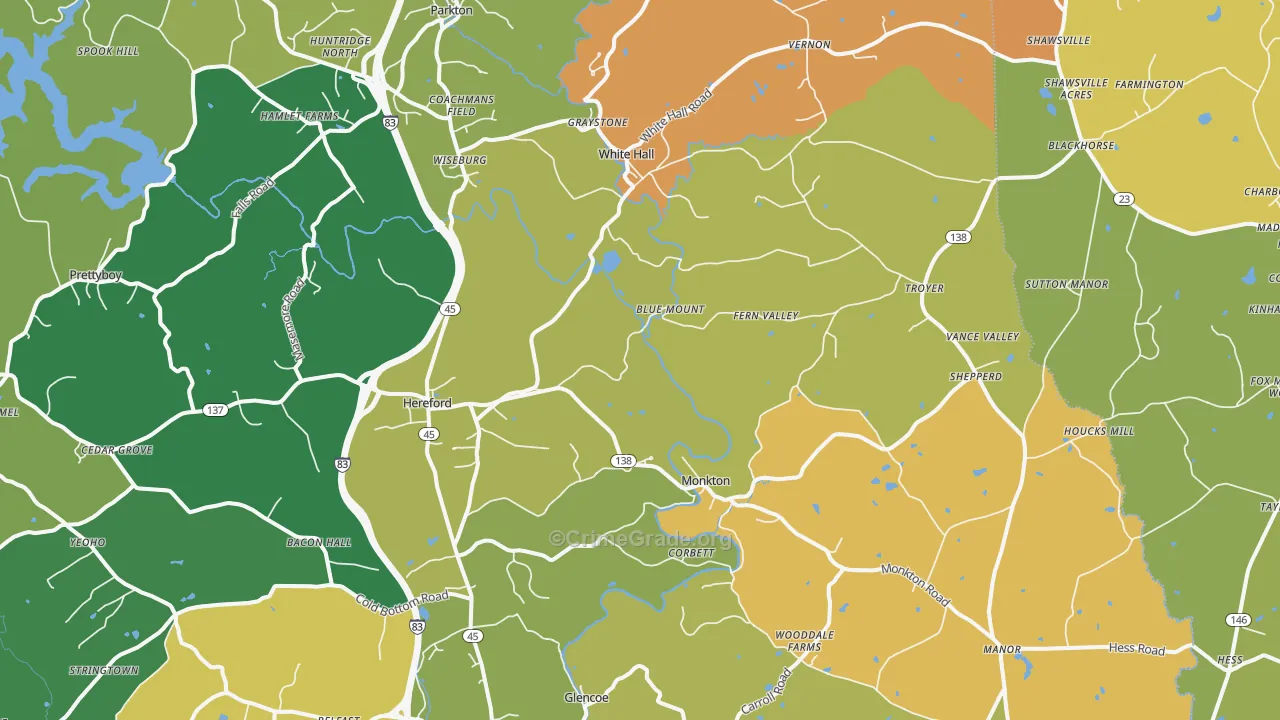 Hereford, MD Map of Robbery Rates