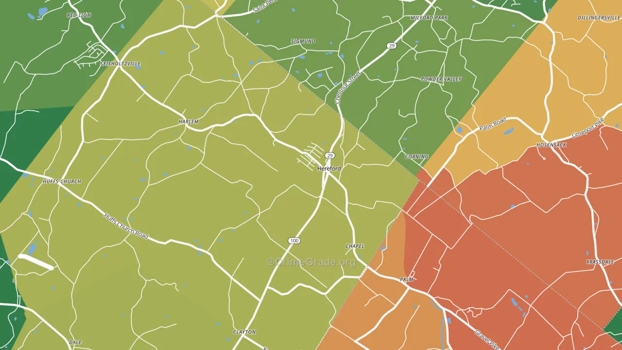 Hereford, PA Map of Robbery Rates