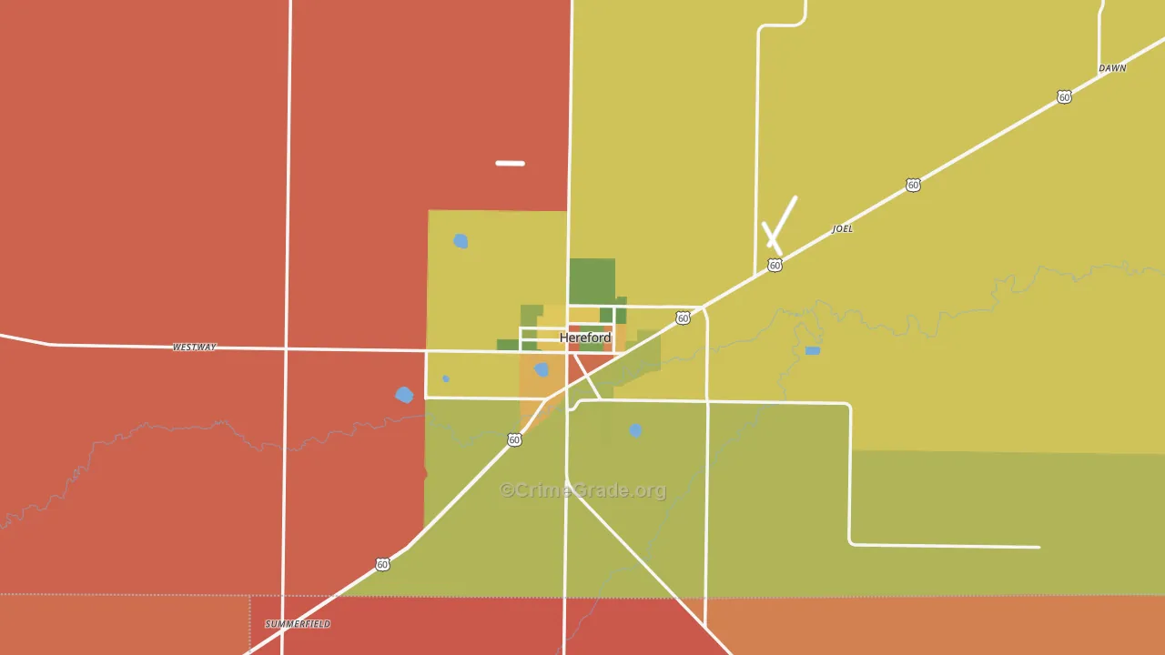 Hereford, TX Map of Robbery Rates