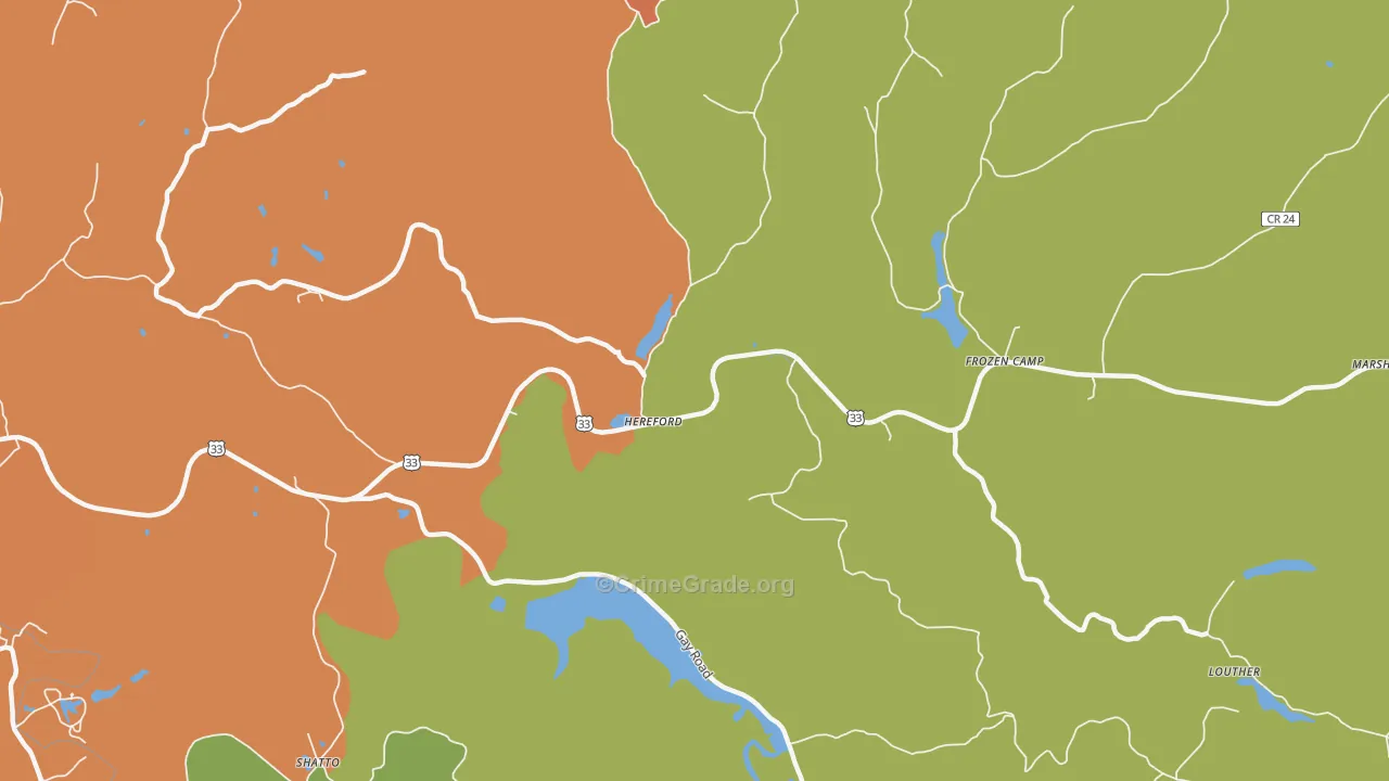 Hereford, WV Map of Robbery Rates
