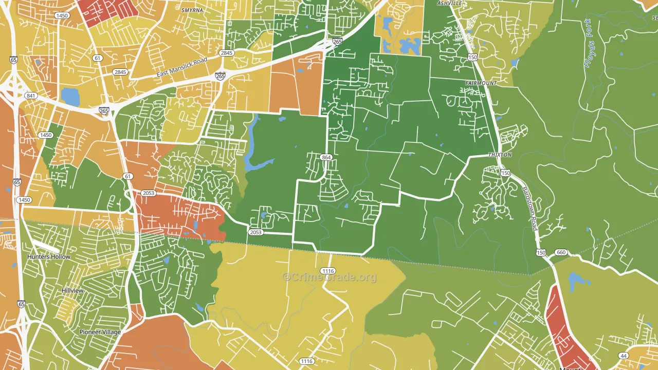 Heritage Creek, KY Map of Robbery Rates