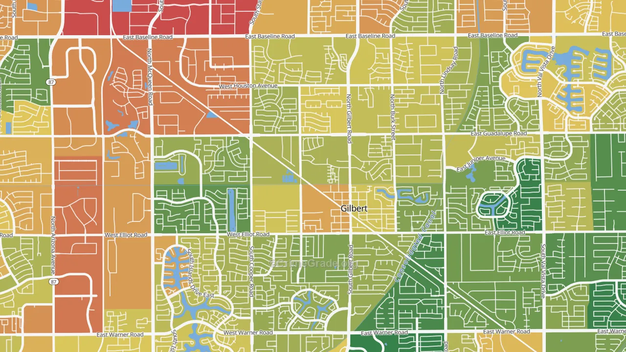 Heritage District, Gilbert, AZ Map of Robbery Rates