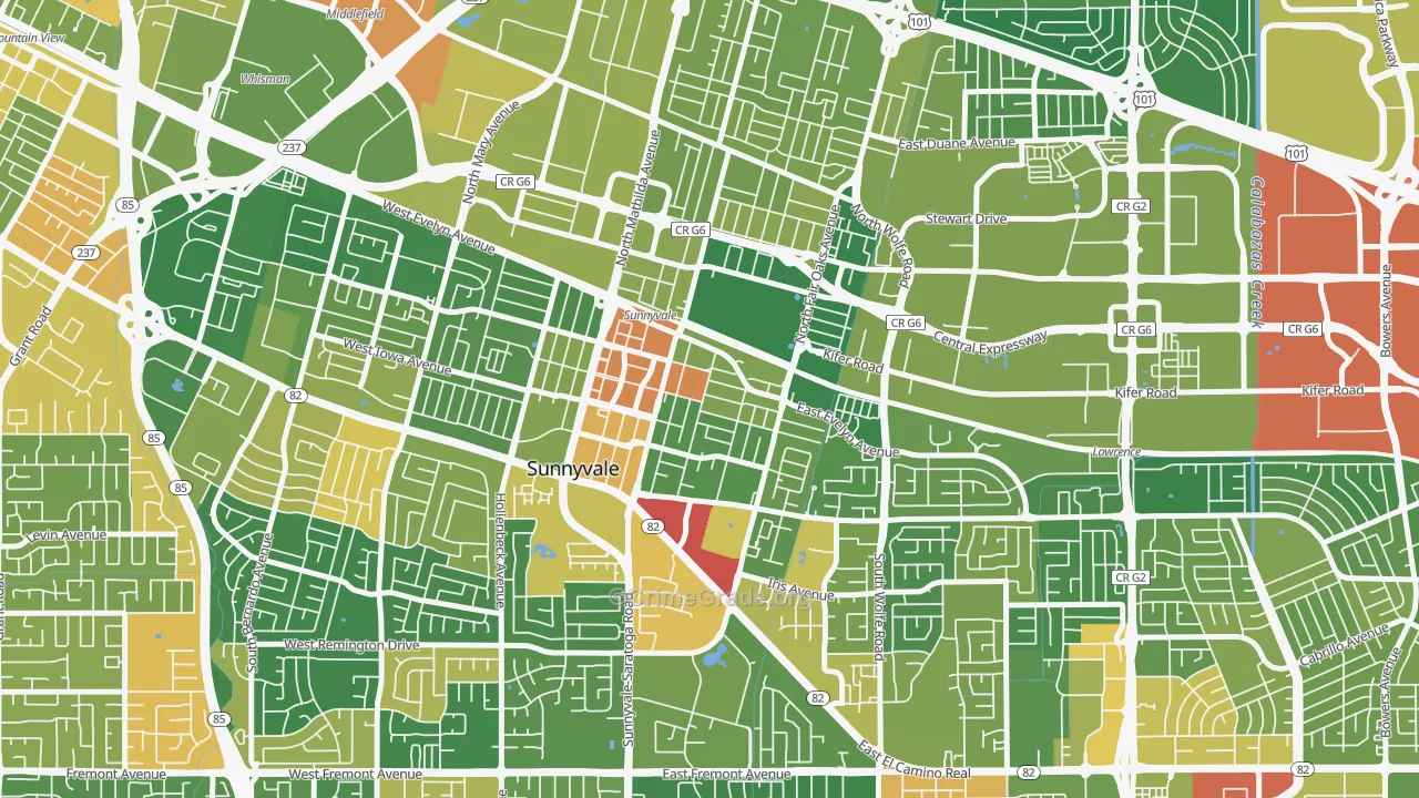 Heritage District, Sunnyvale, CA Map of Robbery Rates