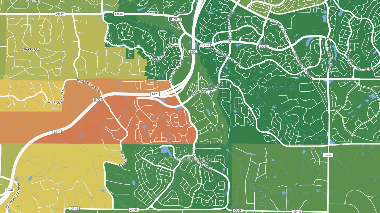 Heritage Eagle Bend, Aurora, CO Map of Robbery Rates