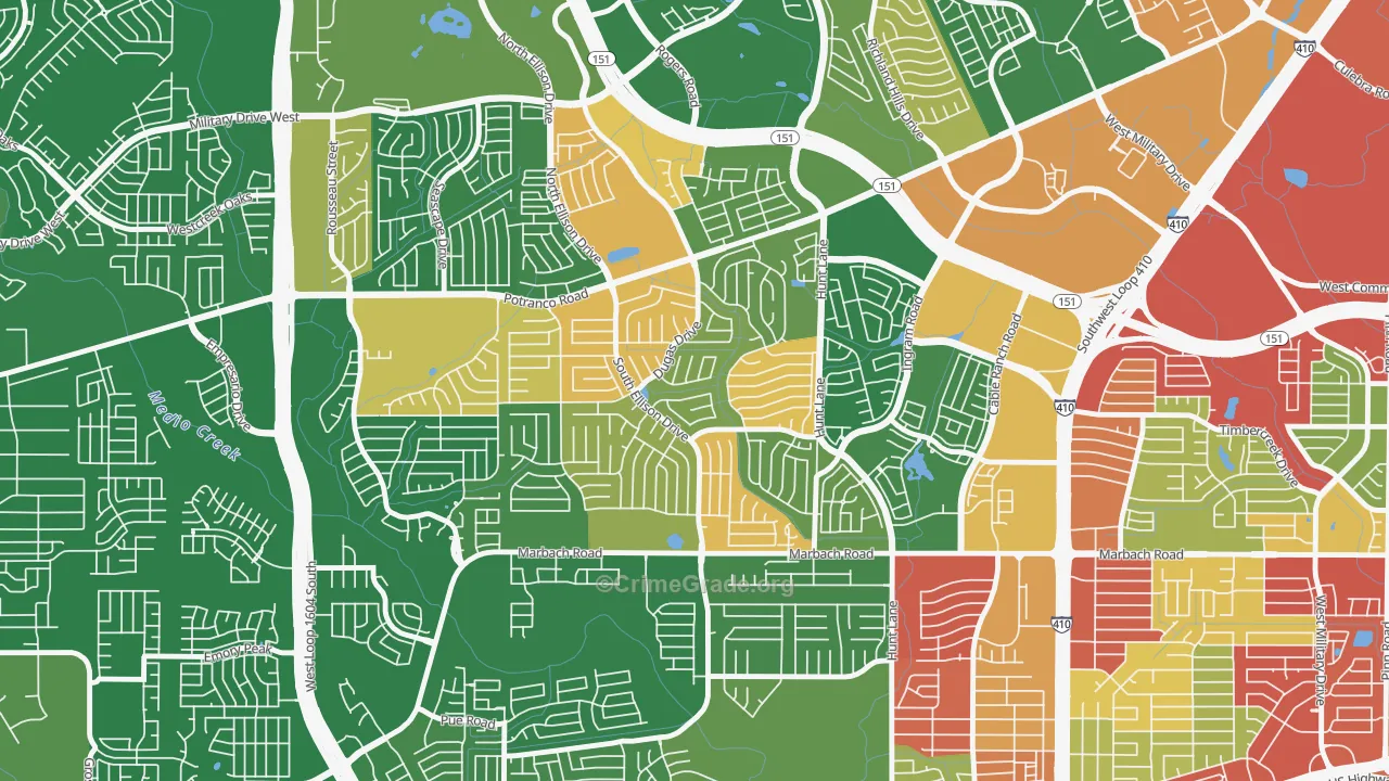 Heritage, San Antonio, TX Map of Robbery Rates