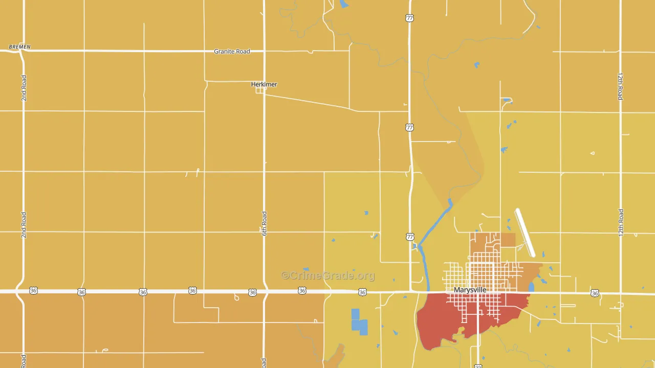 Herkimer, KS Map of Robbery Rates