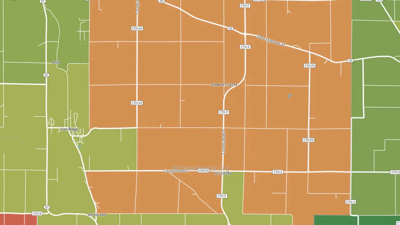 Herman Center, WI Map of Robbery Rates