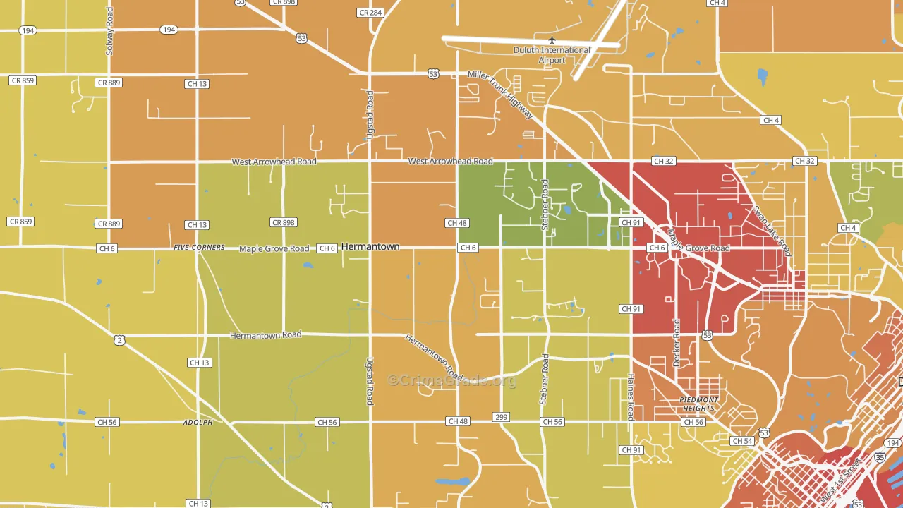Hermantown, MN Map of Robbery Rates
