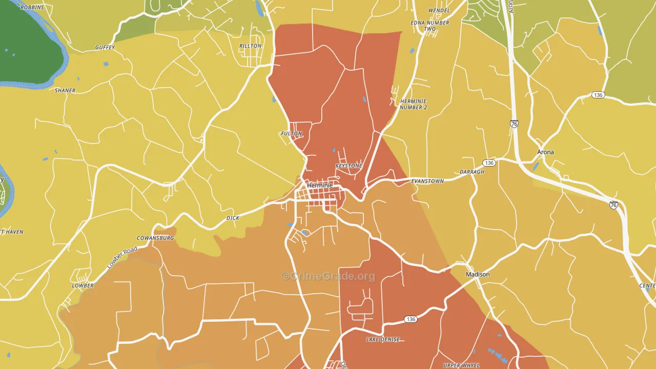Herminie, PA Map of Robbery Rates