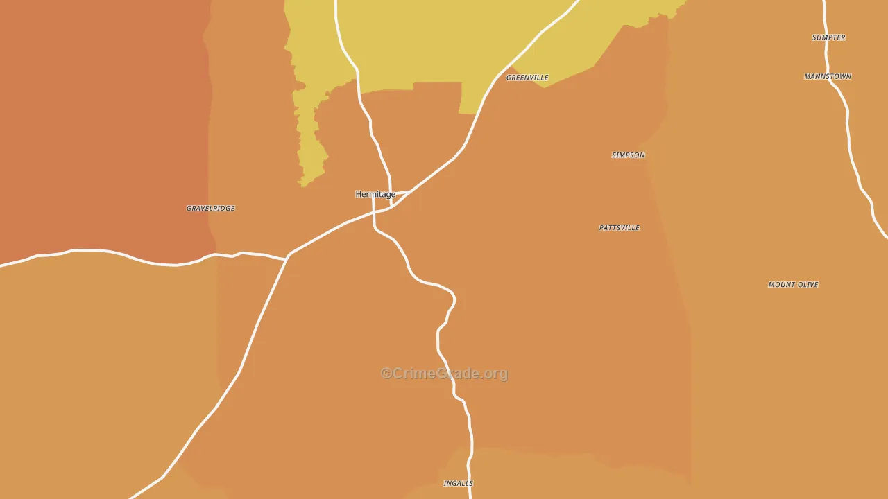 Hermitage, AR Map of Robbery Rates