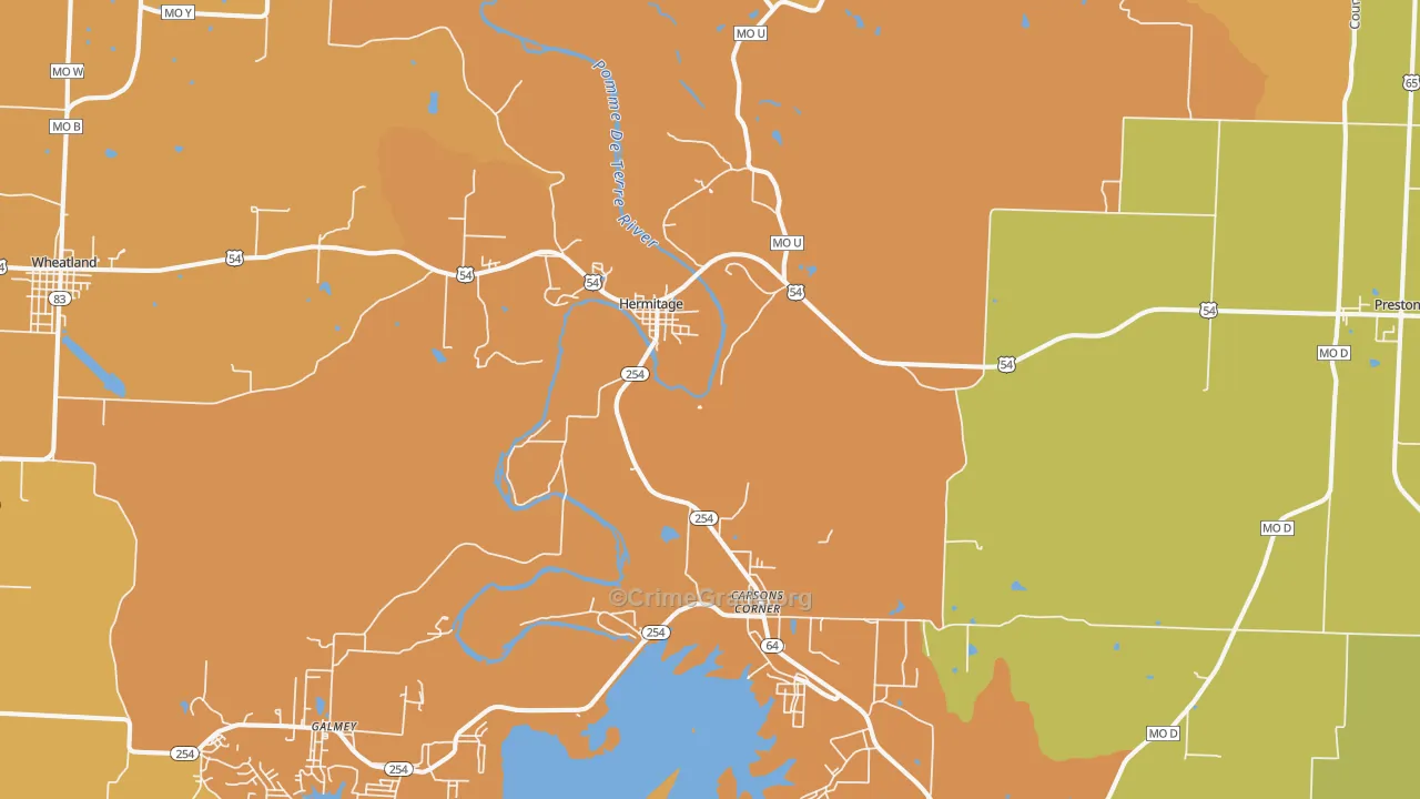 Hermitage, MO Map of Robbery Rates