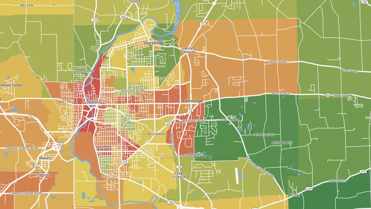 Hermitage, PA Map of Robbery Rates