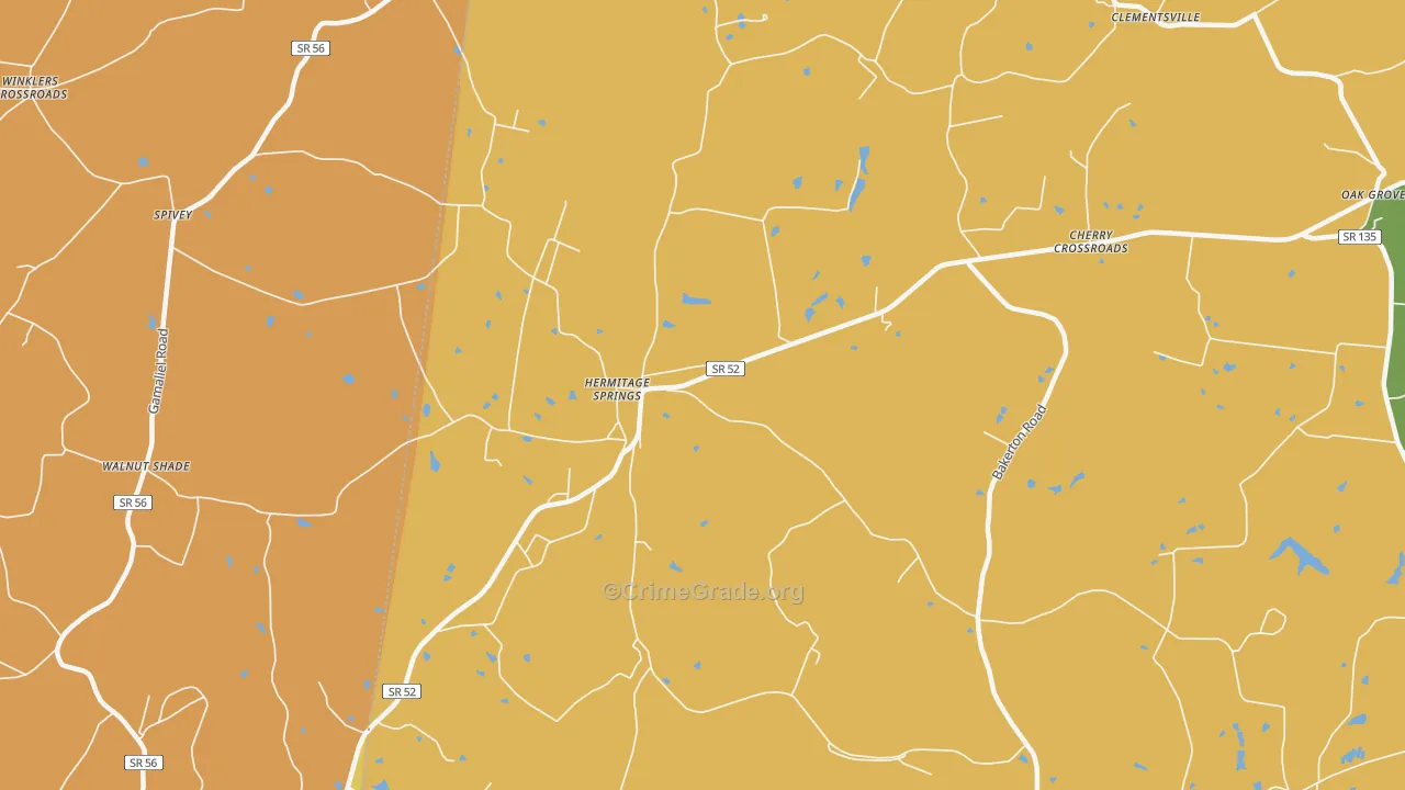 Hermitage Springs, TN Map of Robbery Rates