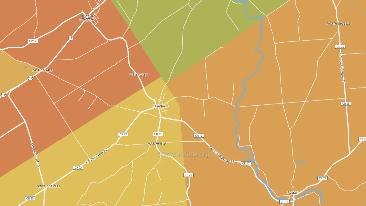 Hermon, NY Map of Robbery Rates