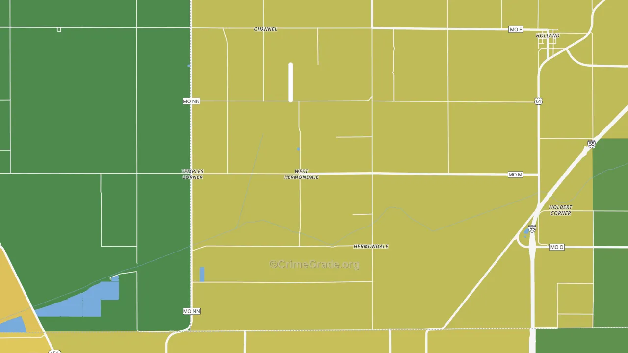 Hermondale, MO Map of Robbery Rates