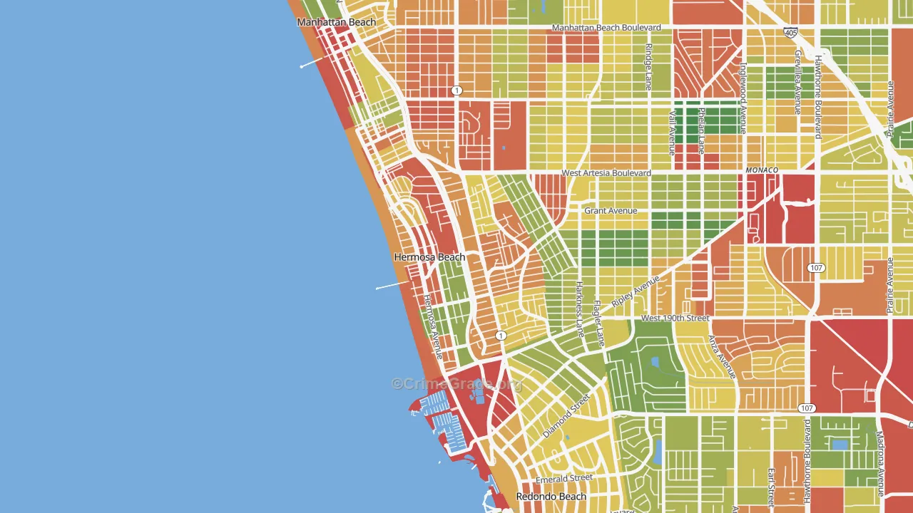 Hermosa Beach, CA Map of Robbery Rates