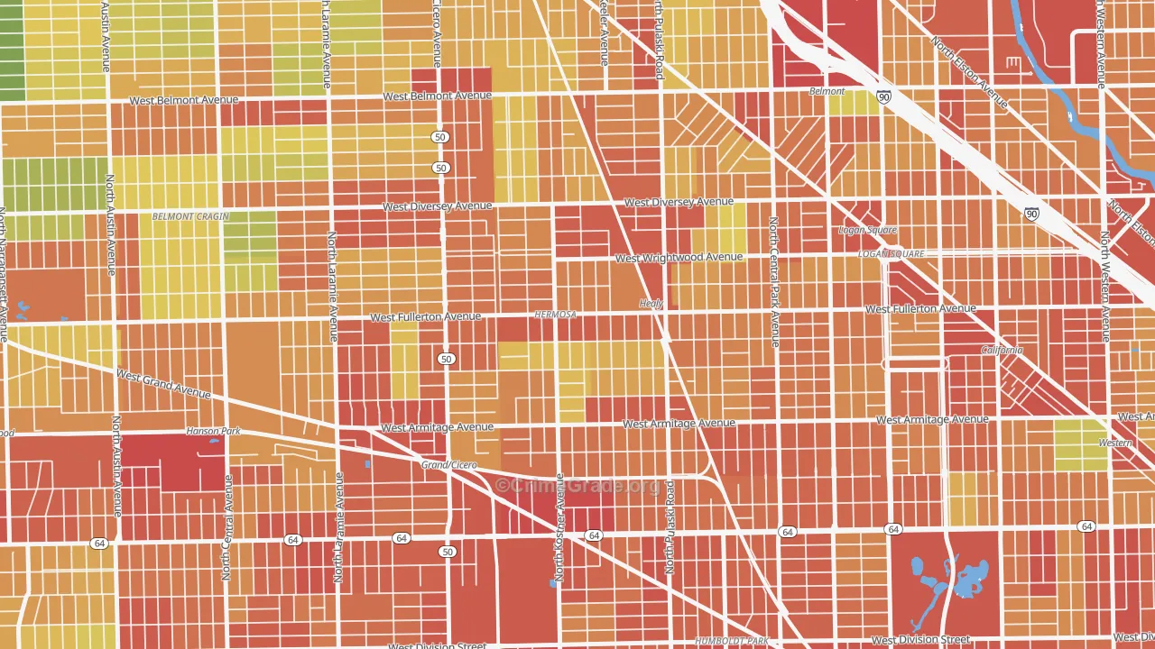 Hermosa, Chicago, IL Map of Robbery Rates