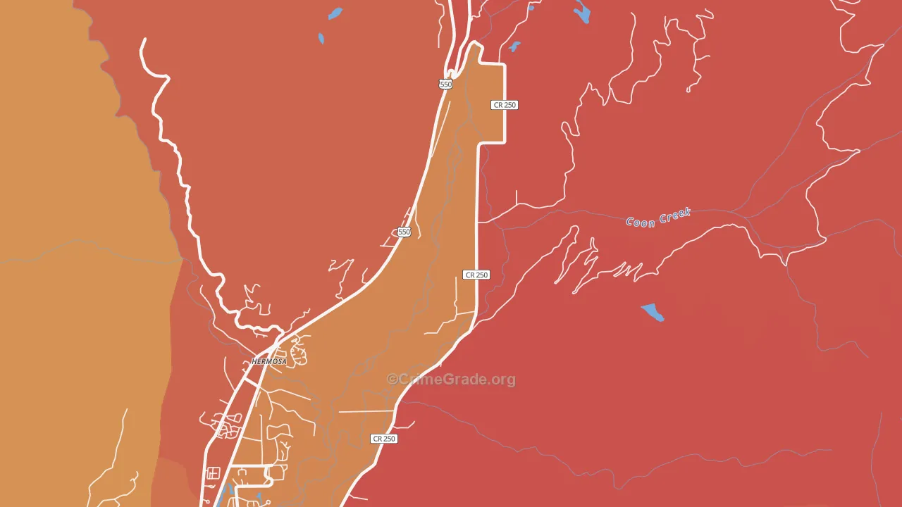 Hermosa, CO Map of Robbery Rates